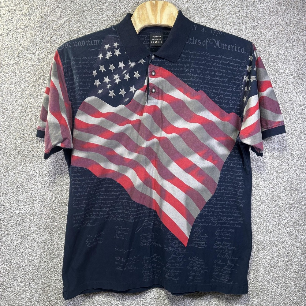Cotton Traders Sport Polo Shirt Mens 2XL USA‎ Flag Graphic Cotton Patriotic Navy